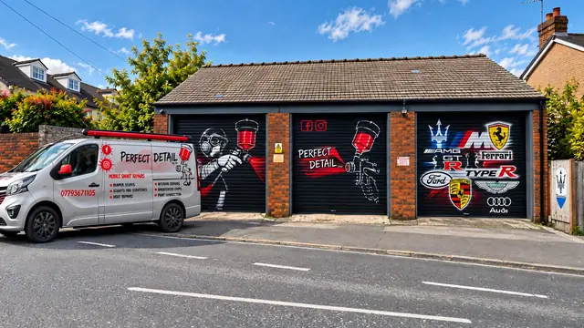 The Perfect Detail van parked outside the graffiti-painted workshop in Balby, Doncaster