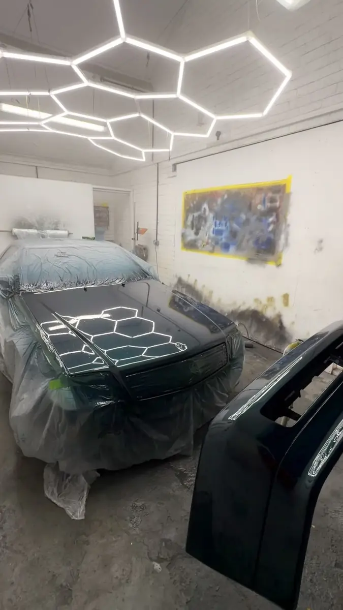 Mercedes SL being refinished in the workshop